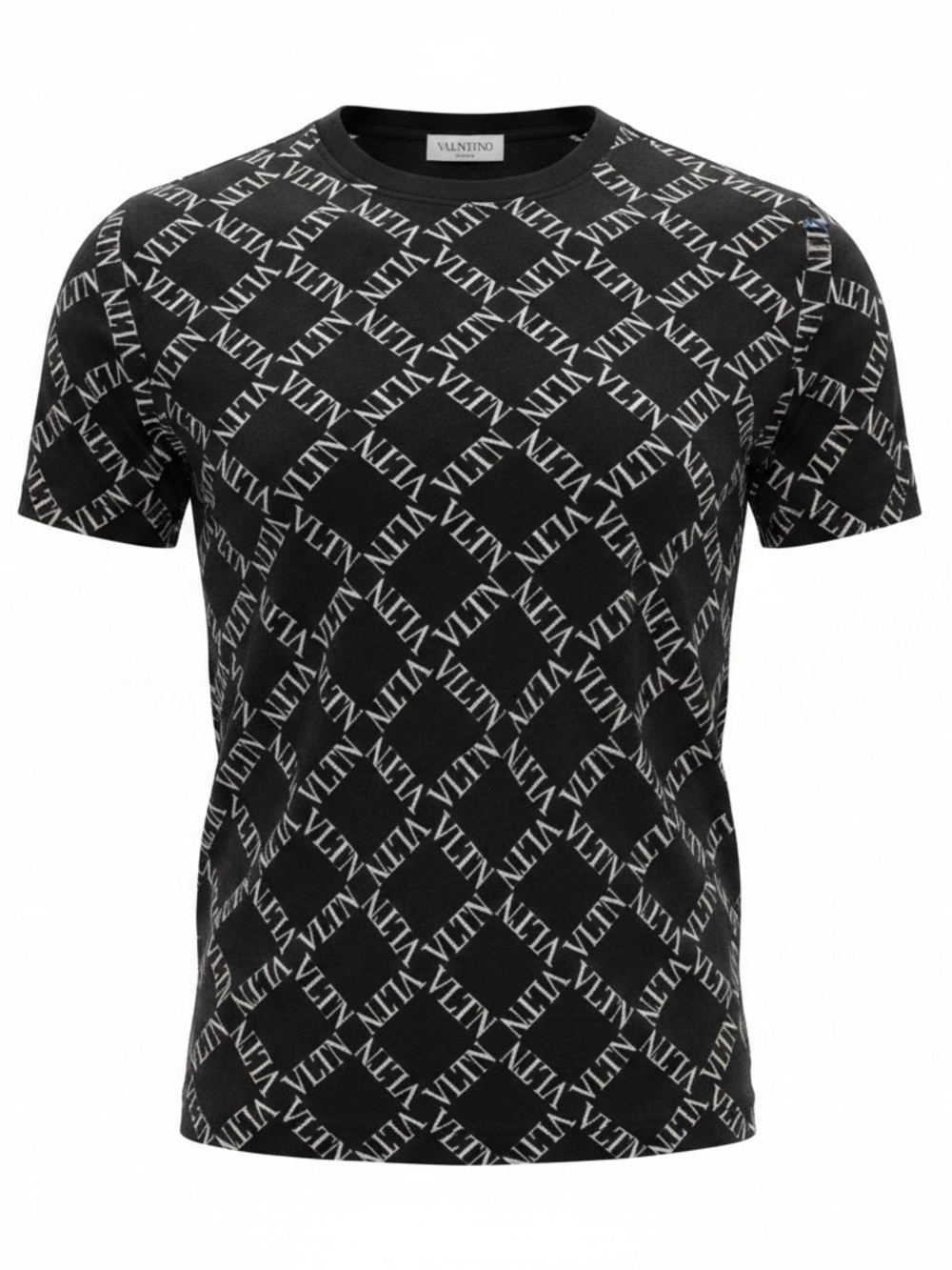 Valentino Black and White Allover Logo Short Sleeve Tee
